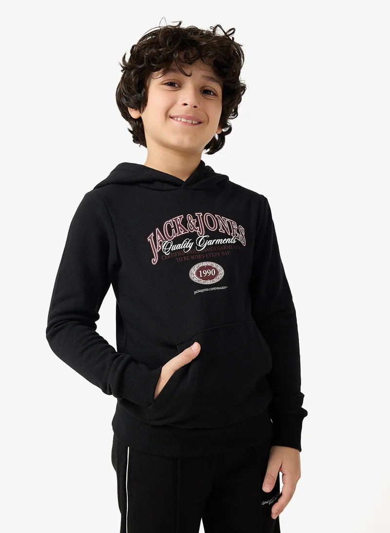 جاك وجونز جونيور طقم قطعتين سويت شيرت بغطاء رأس مطبوع للشباب